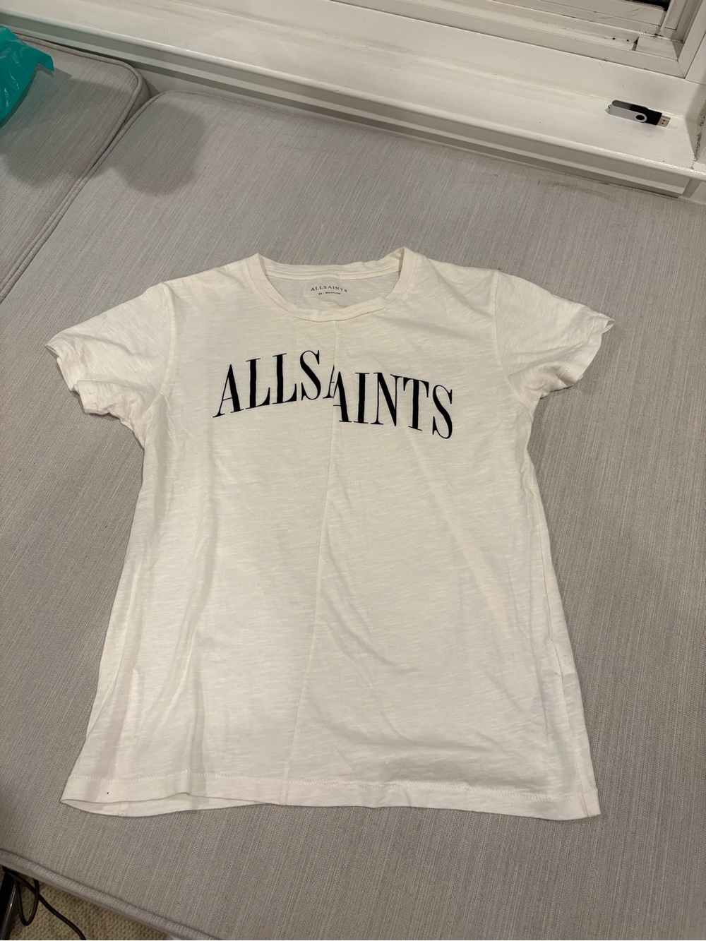 All Saints White Tee with Black Logo
